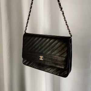 Chanel Lambskin Diagonal Quilted Single Flap Black